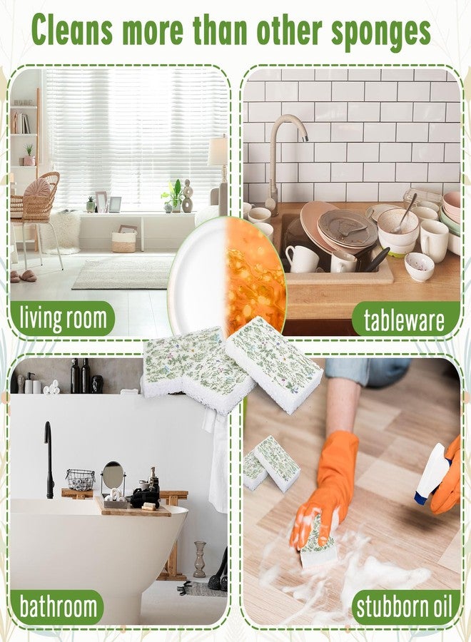 FYSUIMU 8Pcs Wildflower Kitchen Sponges Vintage Floral Pattern Water Absorbing Dish Washing Sponges Non Scratch Cleaning Scrub Sponge for Spring Home Bathroom - Image 3